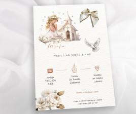 Vabilo na sveto birmo 3 H - z nalepljeno zlato-bež mašno iz satena