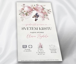 Vabilo za sveti Krst 1 - z nalepljenim roza križcem s kristalčki