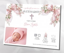 Vabilo za sveti Krst 5 - z nalepljenim roza križcem s kristalčki